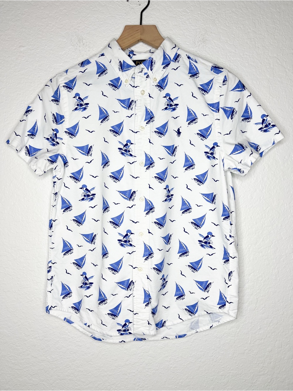 Polo Ralph Lauren Polo Bear Sailboats Oxford Shirt Short Sleeve size Large 14-16